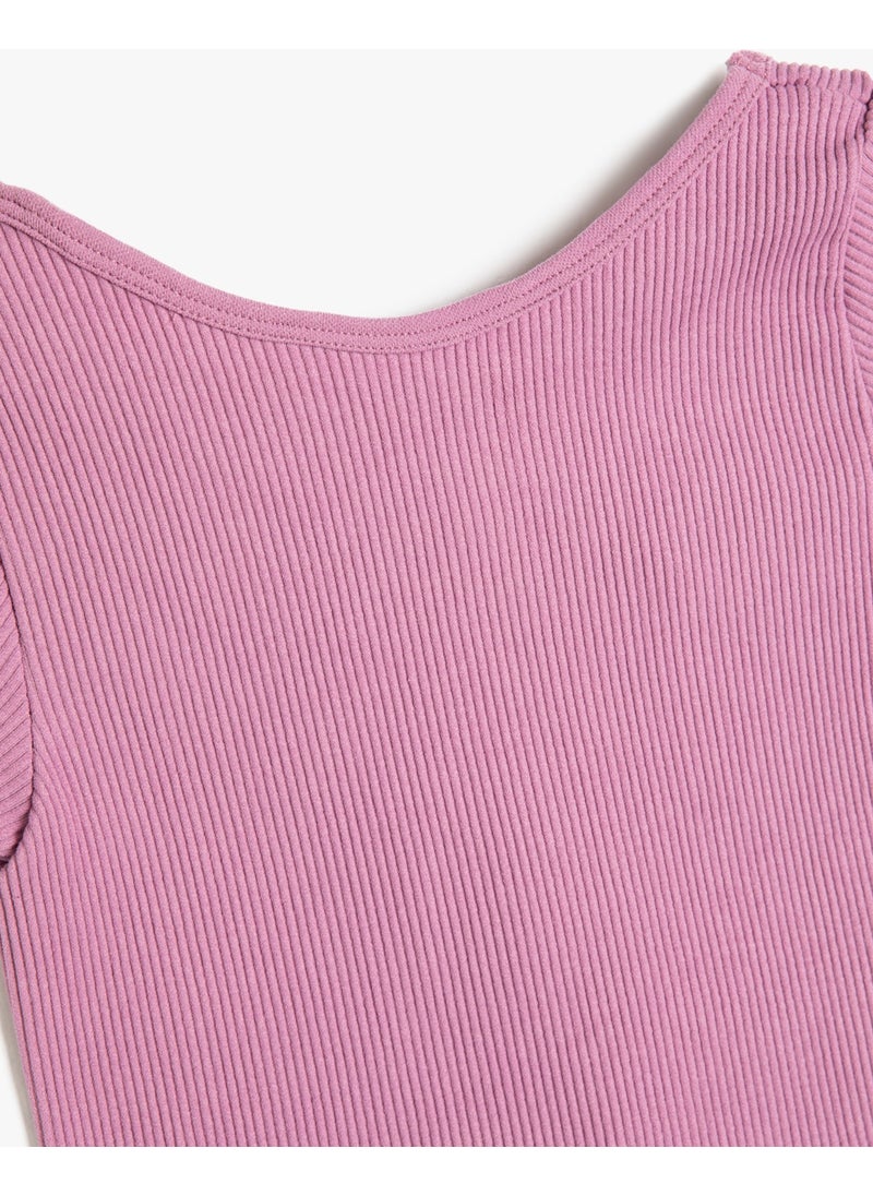 KOTON Crop T-Shirt Deep Round Neck Short Sleeve Ribbed  - Image 3