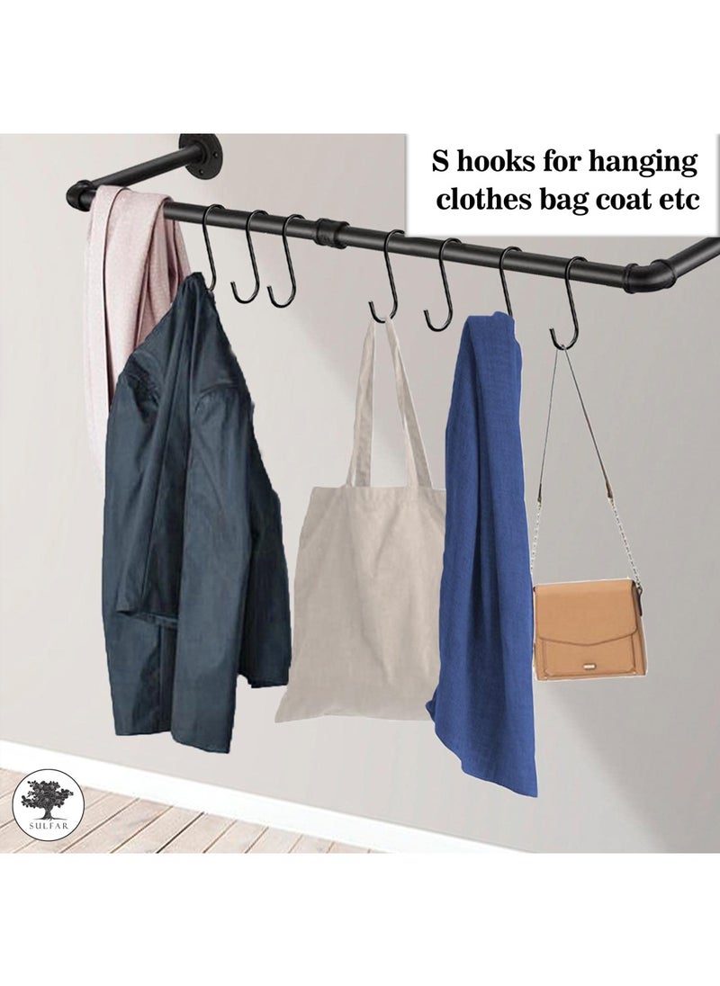 sulfar - MS Heavy Duty S Hooks for Hanging S Shaped Hooks for Hanging S Hooks for Kitchen, Clothes, Office, Steel S Hooks, Cloth Hanger Hook (Pack of 12) Black - Image 1