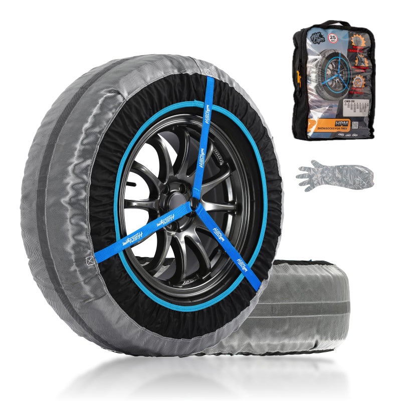 HILLCLYM Snow Socks for Tires, Elastic Tire Socks for Passenger Cars, Sedan, SUVs, Alternative for Tire Snow Chain, Snow Traction Device, Winter Emergency Accessory, Set of 2 (HPM-50) - Image 1