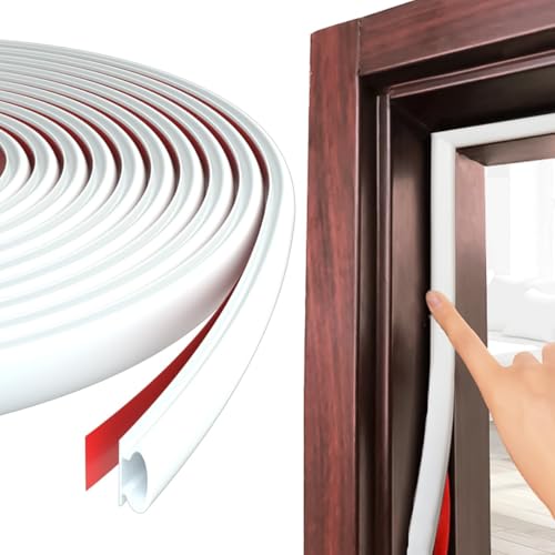 HASTHIP ® Alloy Steel 19.69ft Door Seal Strip Self Adhesive Door Frame Seal Strip Cushioning Hollow Out Cuttable Noise Reduction Frame,White - Image 1