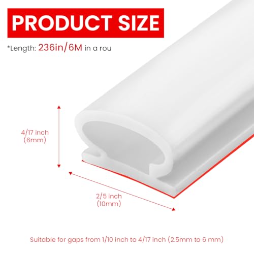 HASTHIP ® Alloy Steel 19.69ft Door Seal Strip Self Adhesive Door Frame Seal Strip Cushioning Hollow Out Cuttable Noise Reduction Frame,White - Image 2