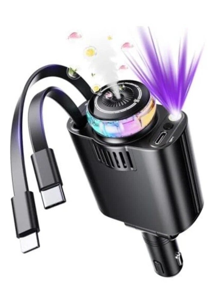 45W 5-in-1 Retractable Car Charger with Starlight & Air Freshener PD 30W Fast Charging for iPhone & Android - Image 1