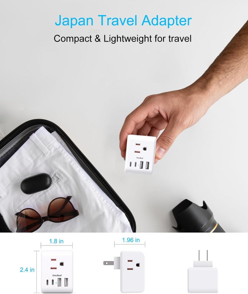 One Beat 2 Pack US to Japan Plug Adapter, 2 Prong to 3 Prong Outlet Adapter with 3 AC Outlets 3 USB Ports(1 USB C), Type A Travel Power Converter Plug Adaptor for USA to Japanese Canada Mexico Philippines Peru - Image 5