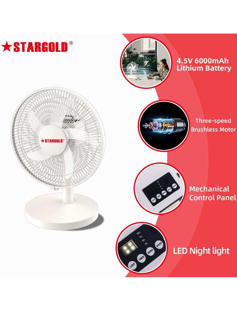 ستارجولد مروحة طاولة قابلة للشحن مقاس 12 بوصة مع 4 مصابيح SMD LED - Image 2