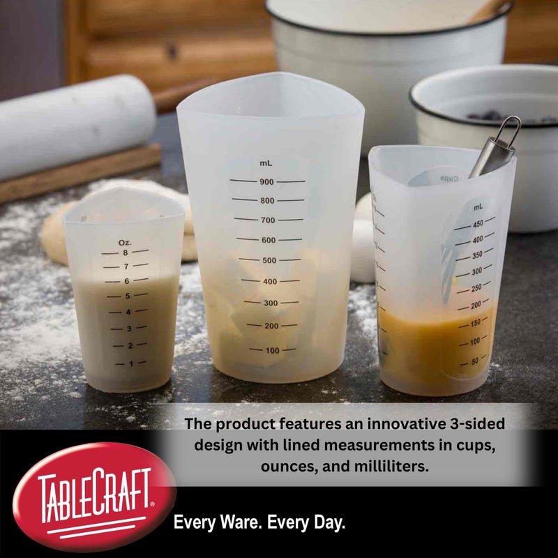 Tablecraft Flexible Measuring Cups, Silicone, Set of 3, Includes: 1, 2 & 4 Cups, White - Image 3