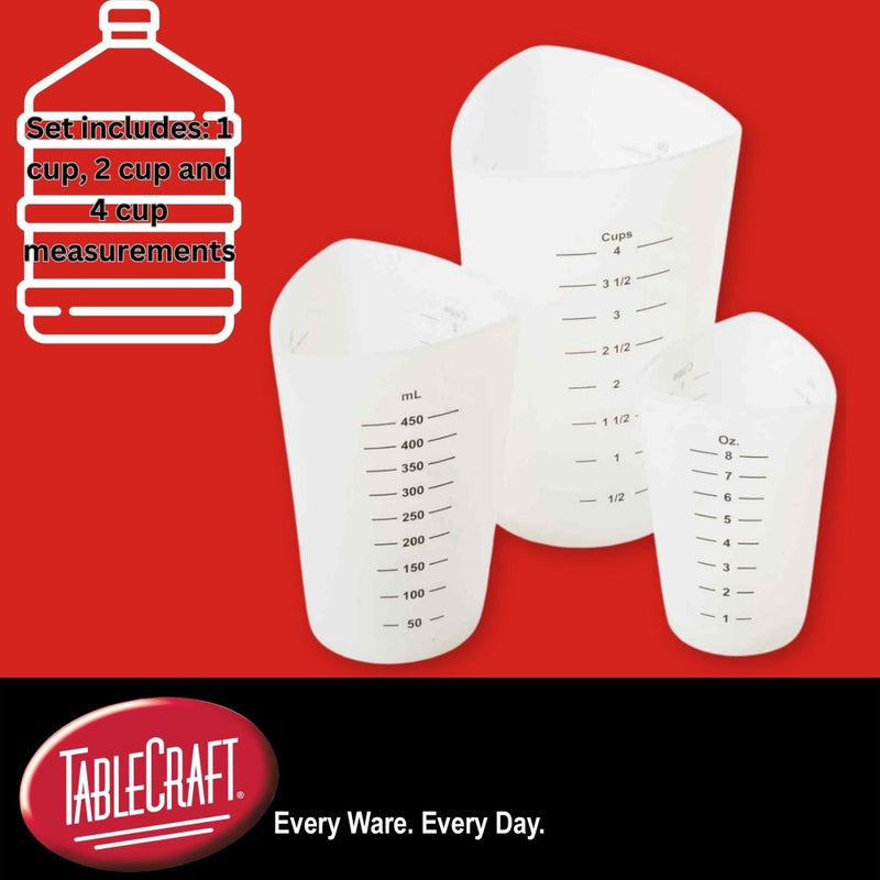 Tablecraft Flexible Measuring Cups, Silicone, Set of 3, Includes: 1, 2 & 4 Cups, White - Image 2