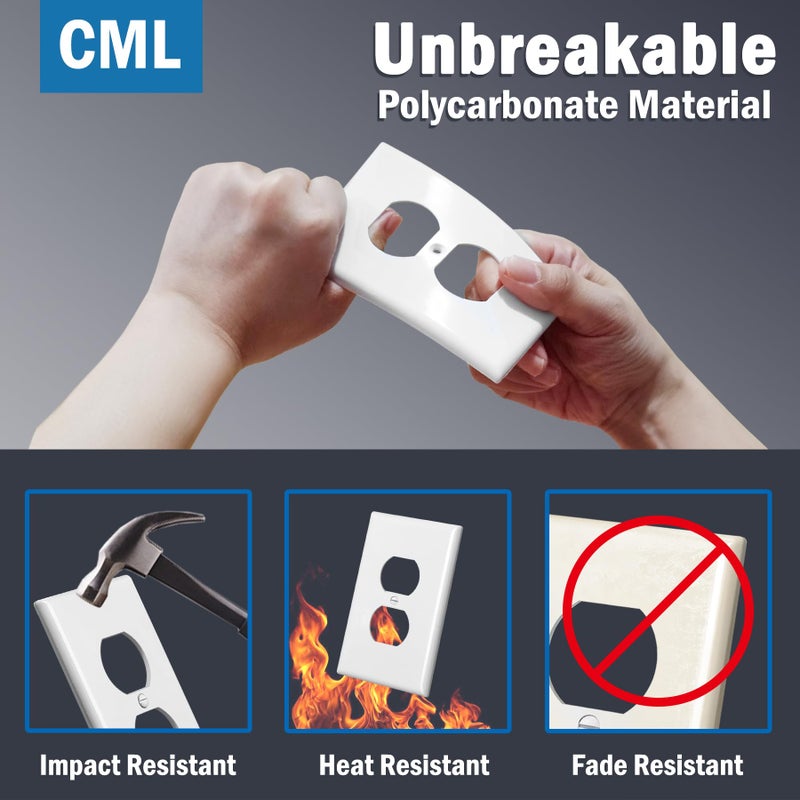CML Hardware CML Oversized Duplex Outlet Covers, 6 Pack Jumbo Electrical Outlet Wall Plate, 1-Gang White Switch Plates, Dual Receptacle Faceplate, Over-Size 3.5â€ x 5.5â€, Impact Resistant, ETL Listed - Image 3