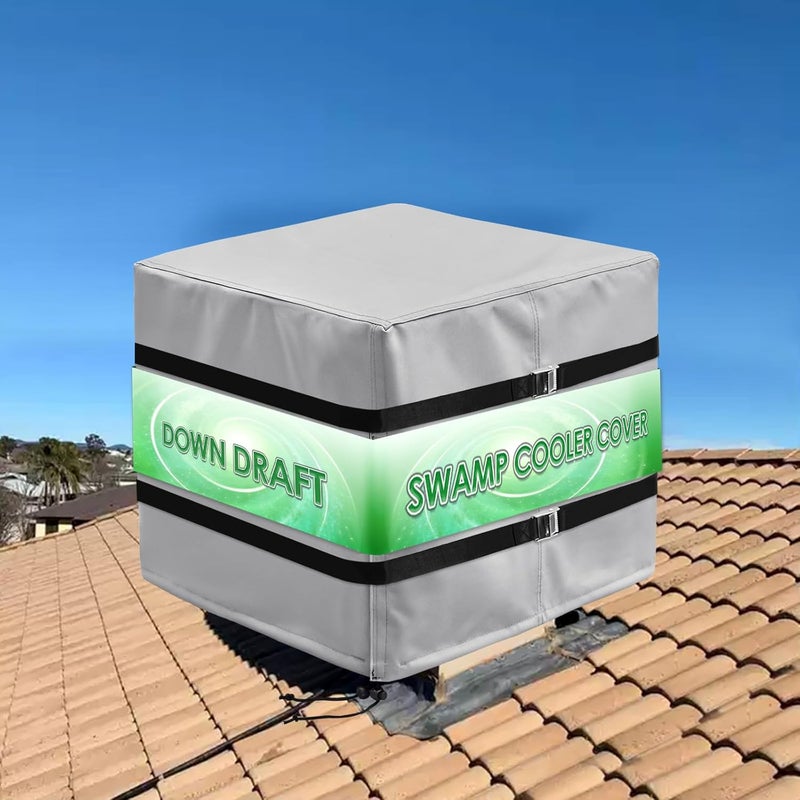 TWAKAP Down Draft Swamp Cooler Cover with 2 Tie Down Straps, Heavy Duty Down Draft Evaporative Cooler Cover, Waterproof Evaporative Cooler Down Discharge Covers, 37" W x 37" D x 40" H - Image 1