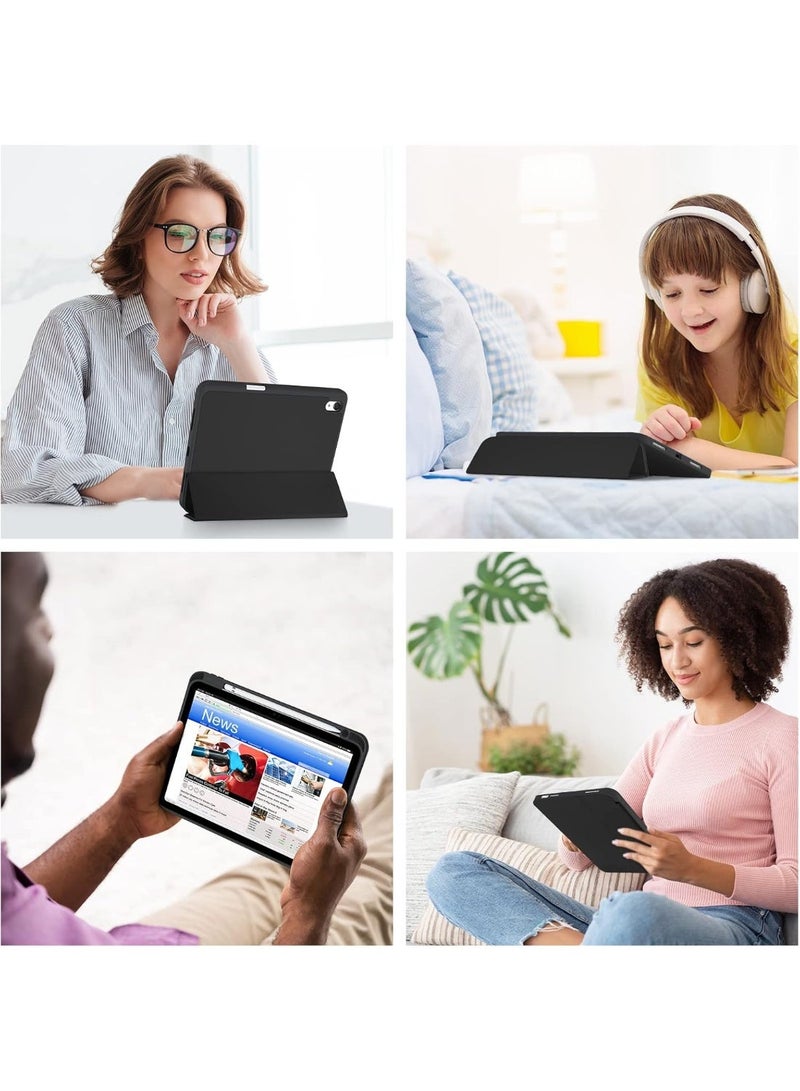جراب لجهاز iPad A16 2025 من الجيل الحادي عشر مقاس 11 بوصة/iPad من الجيل العاشر مقاس 10.9 بوصة 2022 مع حامل قلم رصاص، مصنوع من جلد البولي يوريثان المتين والمرن من مادة TPU، مقاوم للسقوط، مع خاصية الاستيقاظ/السكون التلقائي (أسود) - Image 2