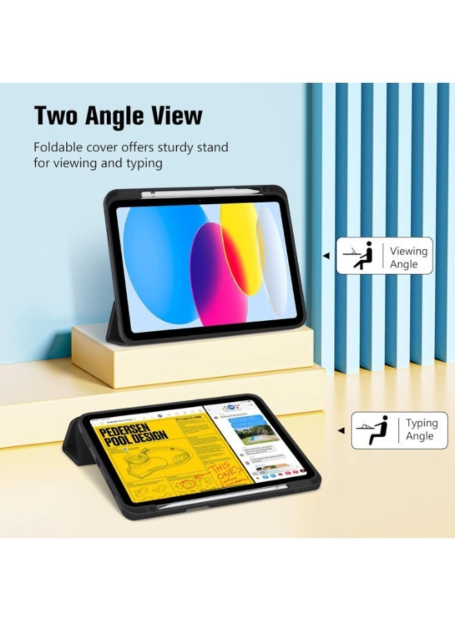 جراب لجهاز iPad A16 2025 من الجيل الحادي عشر مقاس 11 بوصة/iPad من الجيل العاشر مقاس 10.9 بوصة 2022 مع حامل قلم رصاص، مصنوع من جلد البولي يوريثان المتين والمرن من مادة TPU، مقاوم للسقوط، مع خاصية الاستيقاظ/السكون التلقائي (أسود) - Image 4