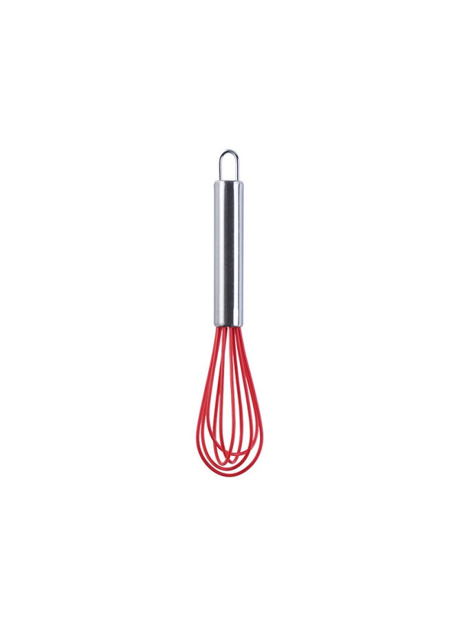 8 Inch 10 Inch 12 Inch Silicone Manual Egg Beater Stainless Steel Handle Egg Mixer Manual Household Egg Beater-Color:8 Inch Red - Image 1