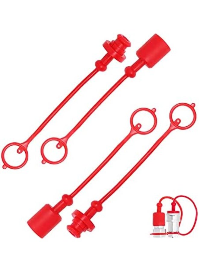 2sets 1/2 ISO 5675 الهيدروليكي Coupler الذكور غطاء الغبار وغطاء التوصيل الإناثي,ISO 5675 الهيدروليكي السريع يفصل ميناء تغطية التوصيل التجهيزات,الغطاء الأحمر مع الحفاظ على حلقة يحافظ على الغطاء متصل بالخرطوم - Image 1