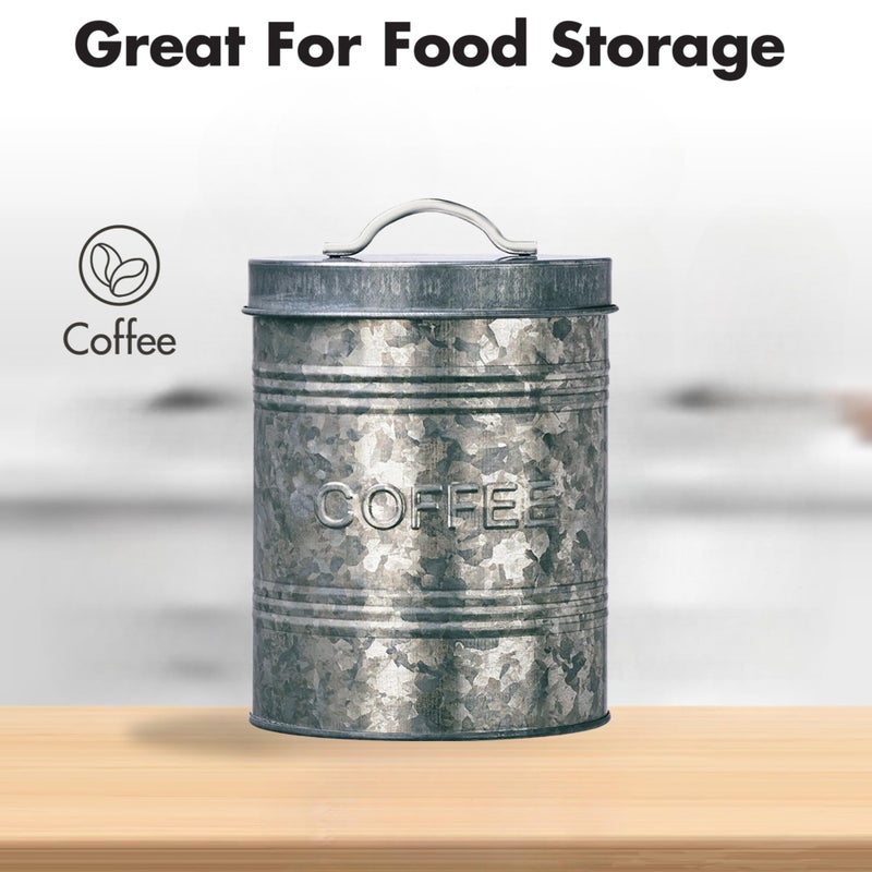 Amici Home Rustic Kitchen Coffee Metal Canister | Galvanized Metal Storage Container with Handle | 76 Ounce Capacity | Coffee Canister with Lid for Kitchen Countertop - Image 2