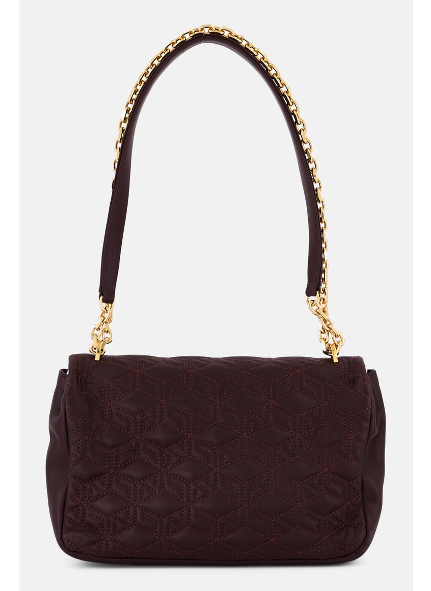 Loup Noir - Women Brand Logo Shoulder Bag 25 L x 17 H x 7,5 W cm, Burgundy - Image 1