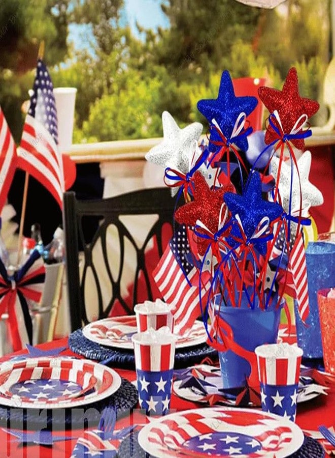 ASVNRES 4th of July Flower Picks Glitter Puffy Star Foam Sparkly Sticks for Americana Independence Day, Red White Blue Party Crafts Supplies Decorations, Memorial Day Patriotic Decor (6) - Image 2