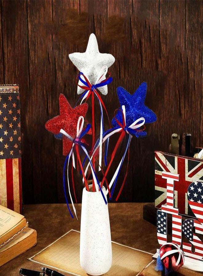 ASVNRES 4th of July Flower Picks Glitter Puffy Star Foam Sparkly Sticks for Americana Independence Day, Red White Blue Party Crafts Supplies Decorations, Memorial Day Patriotic Decor (6) - Image 4