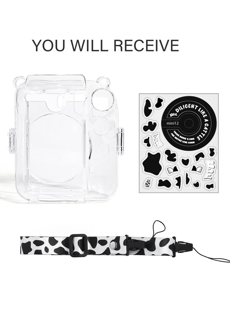 KASTWAVE - Clear Case for Fuji Instax Mini 12/Polaroid Mini 12, Case for Fujifilm Instax Mini 12 Instant Camera with Back Photos Pocket, Shoulder Strap and Beautiful Sticker - Image 1