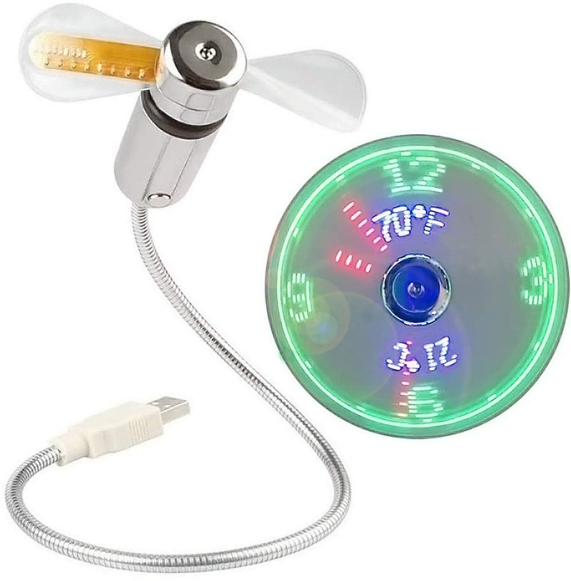 SAYTAY Small USB Fan with Real Time Clock and Temperature Display Personal Portable LED Clock Fan Funny Toy Gadgets Gifts for Men Women Office Home