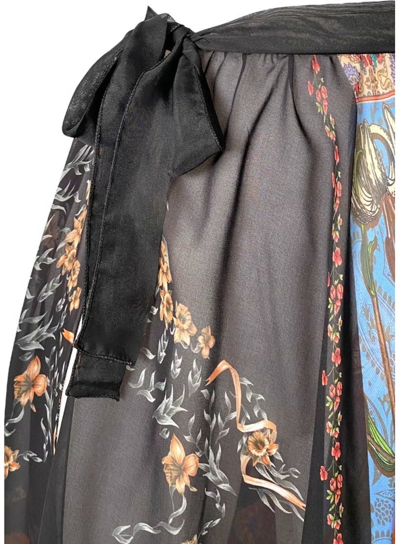 Pistore فستان شاطئ نسائي طويل مزين بنقوش عرقية مربوط عند الخصر - موسم جديد - Image 2