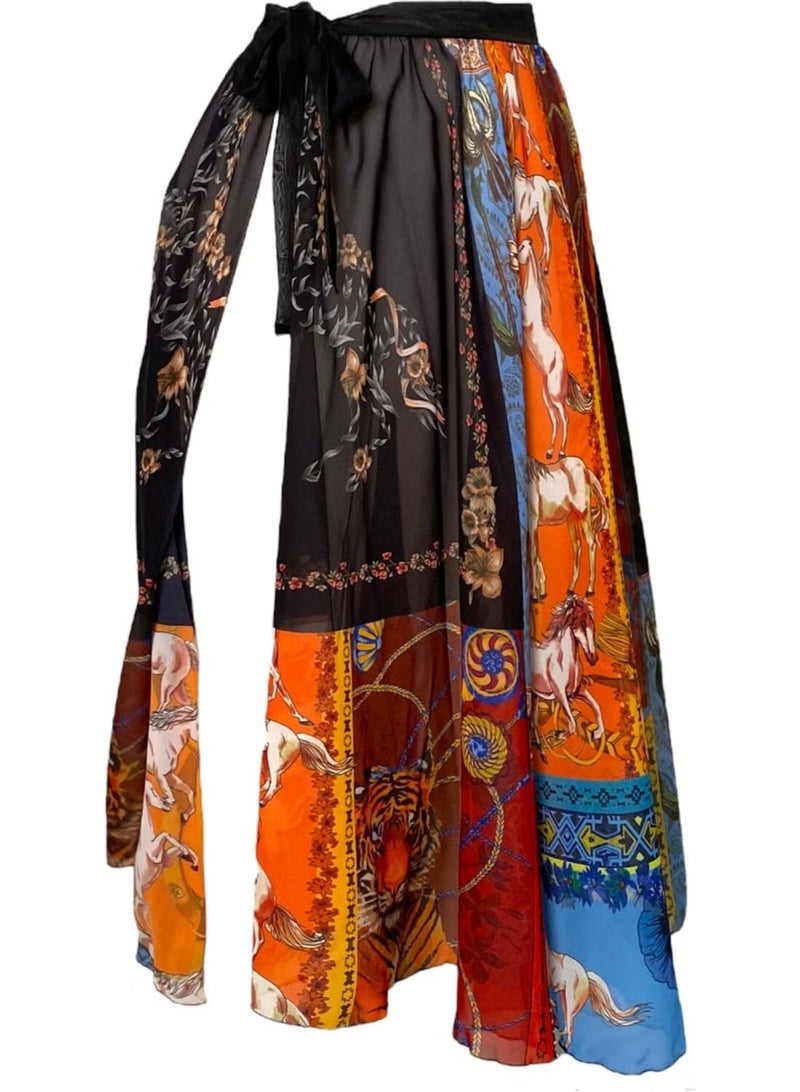 Pistore فستان شاطئ نسائي طويل مزين بنقوش عرقية مربوط عند الخصر - موسم جديد - Image 1