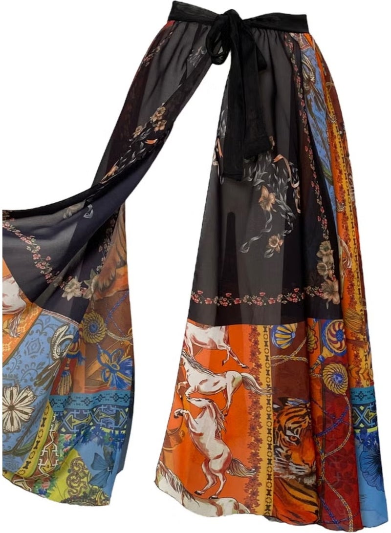 Pistore فستان شاطئ نسائي طويل مزين بنقوش عرقية مربوط عند الخصر - موسم جديد - Image 3