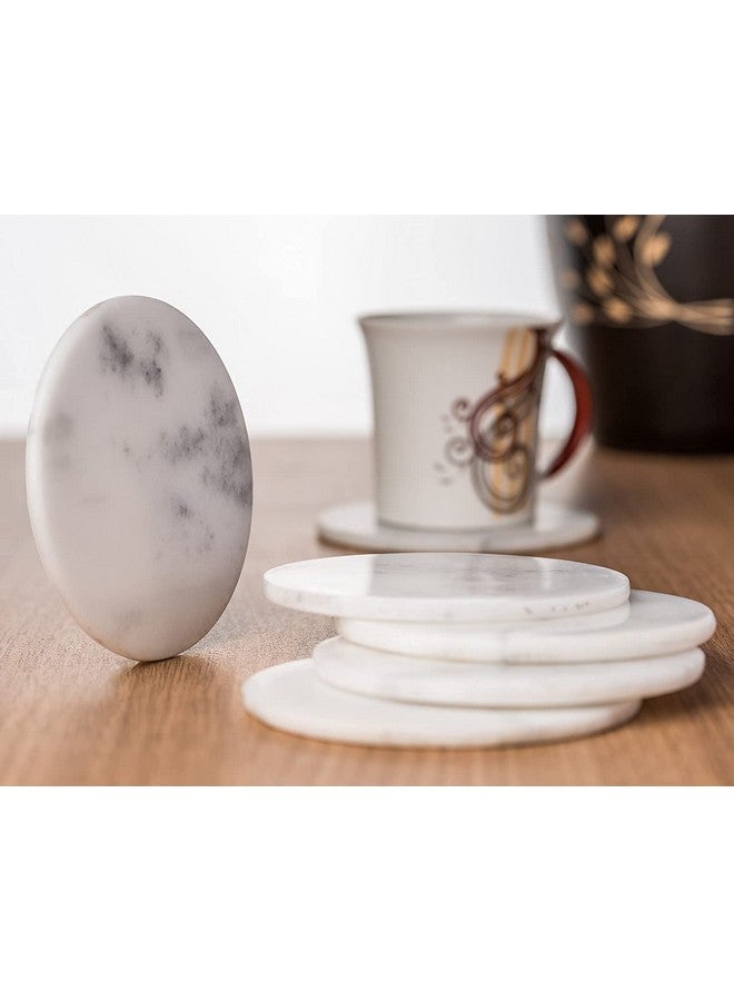 CentraLit طقم كوسترات رخامية بيضاء دائرية من سنترا ليت - كوسترات نبيذ للبار للطاولة - طقم من 4 كوسترات رخامية يدوية الصنع مع حامل (شكل دائري) (حامل باللون الوردي الذهبي) - Image 3