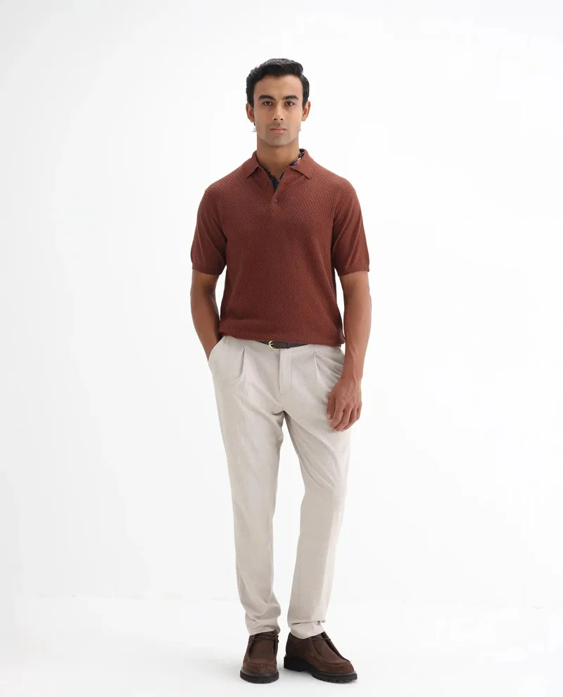 Rare Rabbit Men's Cable Knit Regular Fit Solid Polo
