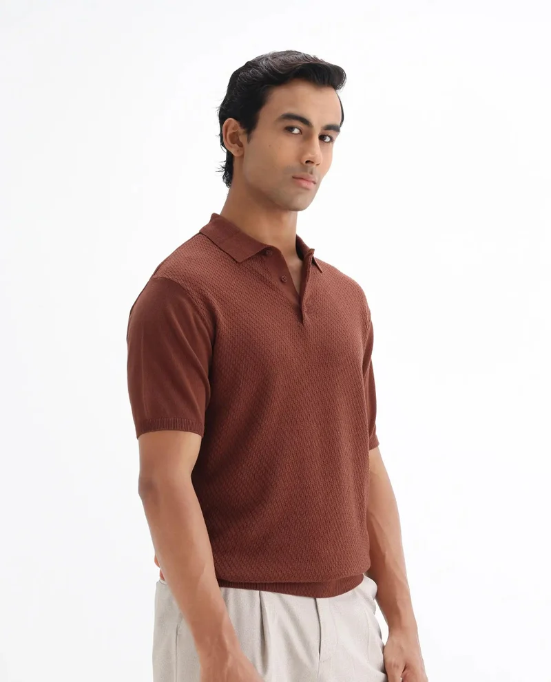 Rare Rabbit Men's Cable Knit Regular Fit Solid Polo