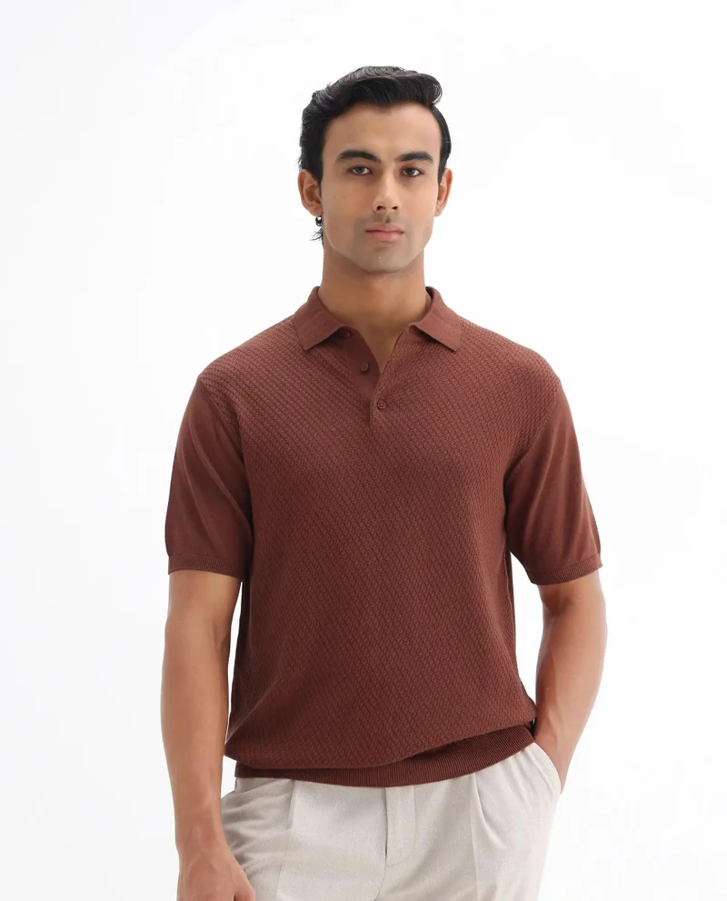 Rare Rabbit Men's Cable Knit Regular Fit Solid Polo