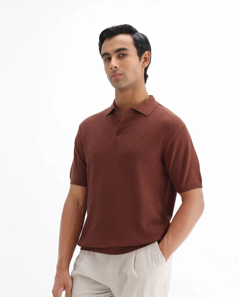 Rare Rabbit Men's Cable Knit Regular Fit Solid Polo