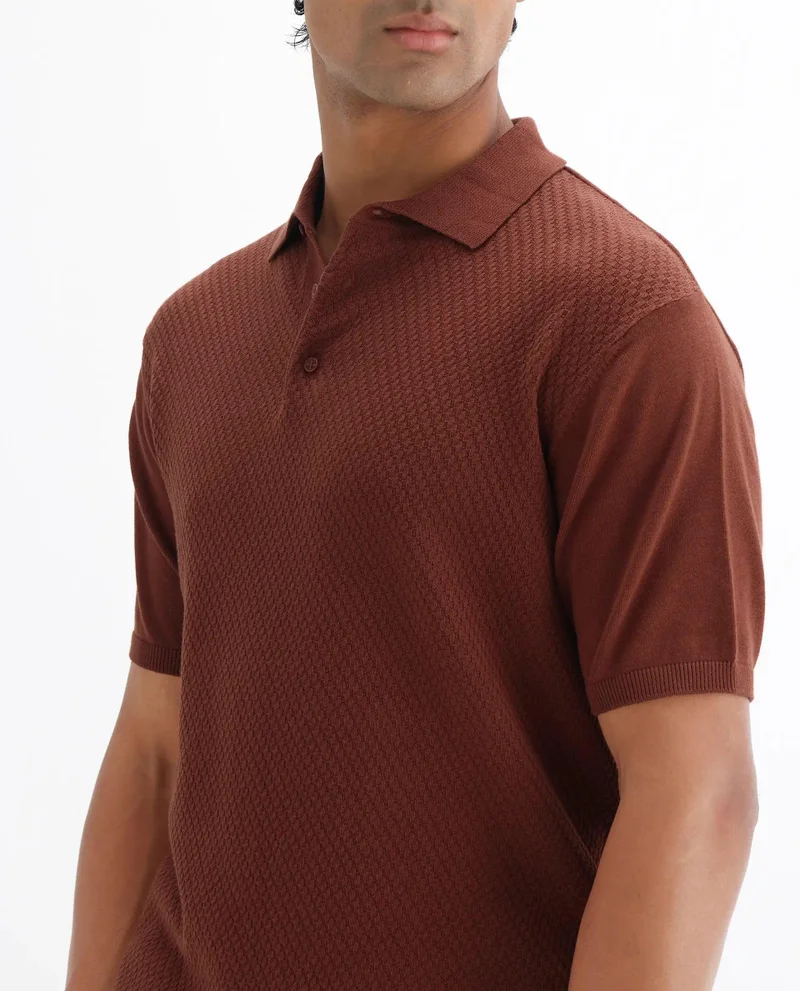 Rare Rabbit Men's Cable Knit Regular Fit Solid Polo