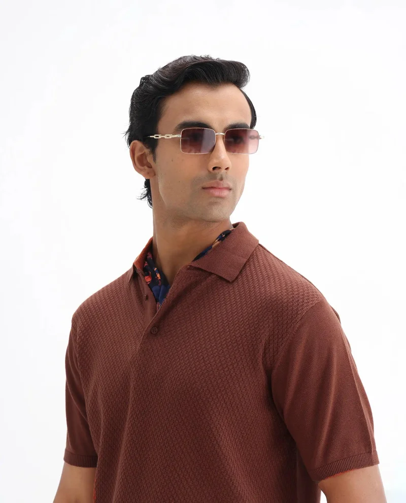 Rare Rabbit Men's Cable Knit Regular Fit Solid Polo