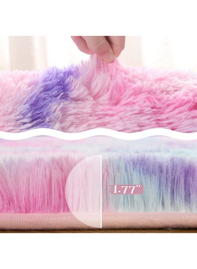 LOCHAS Luxury Fluffy Rainbow Area Rug for Girls Bedroom 4x6, Soft Fuzzy Kids Rugs for Bedroom Boys Playroom, Cute Colorful Tie Dye Princess Carpet for Nursery Living Room Home Decor, Pink/Purple - Image 4