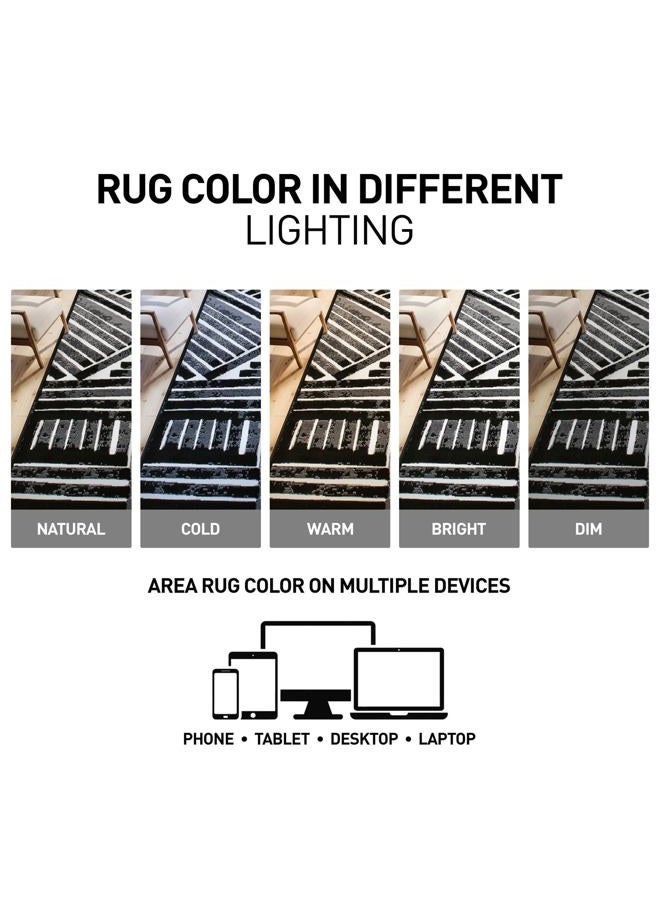 Rugshop Contemporary Stripe Design High Traffic Area Rug 7'10" x 10' Black - Image 5