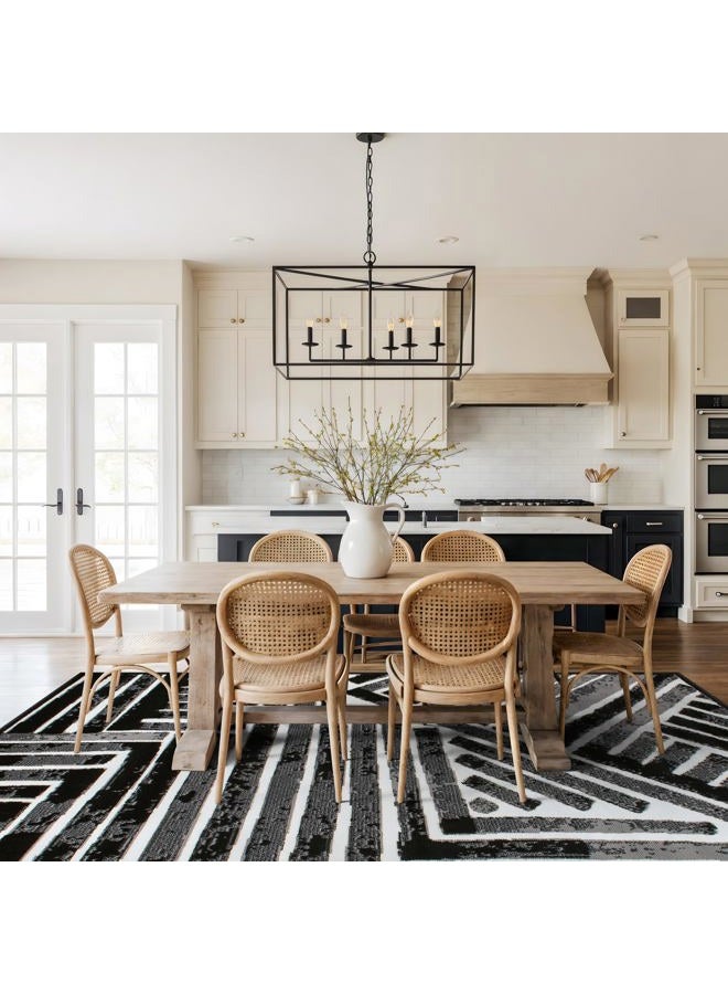 Rugshop Contemporary Stripe Design High Traffic Area Rug 7'10" x 10' Black - Image 3