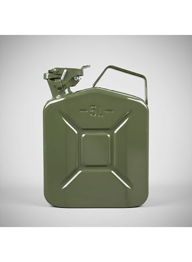 Trezvo Metal Jerry Can – Fuel Storage Container for Petrol, Diesel, or Water – Steel with Flexible Metal Spout – Green – Made in Taiwan (5 L) - Image 1