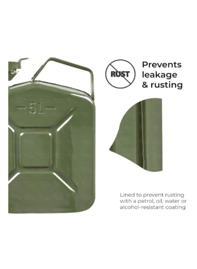Trezvo Metal Jerry Can – Fuel Storage Container for Petrol, Diesel, or Water – Steel with Flexible Metal Spout – Green – Made in Taiwan (5 L) - Image 3