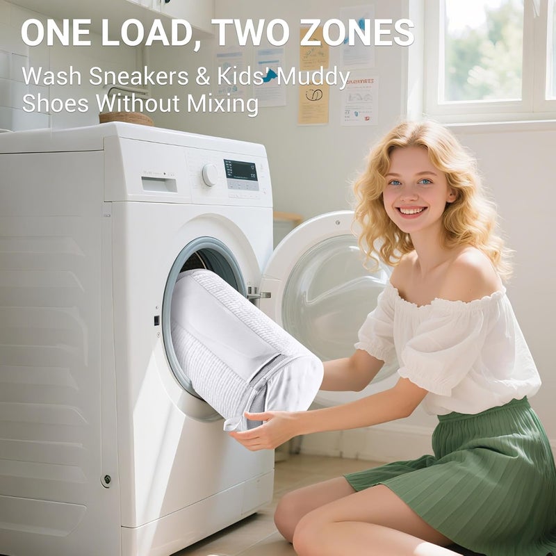 Teletrogy Large Shoe Bag for Washing Machine, Two-Zone Design, 2 Mesh Pockets, One-Step Wash for Complete Cleaning, Durable Invisible Zipper Sneaker Laundry Bag Home Dorm Essentials 9.45" x 13.8" - Image 2