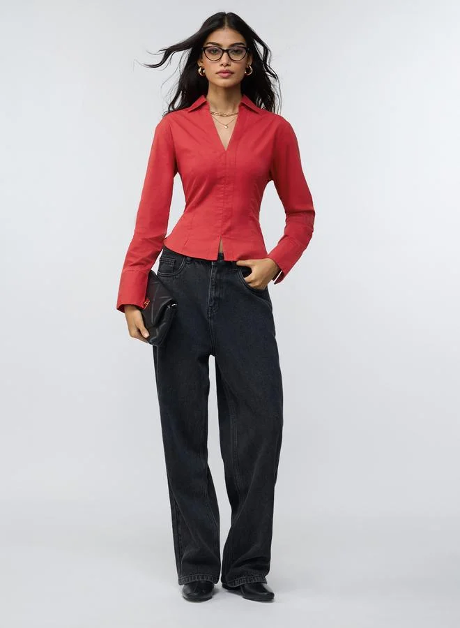 The Souled Store Red Long Sleeve Regular Fit Shirt