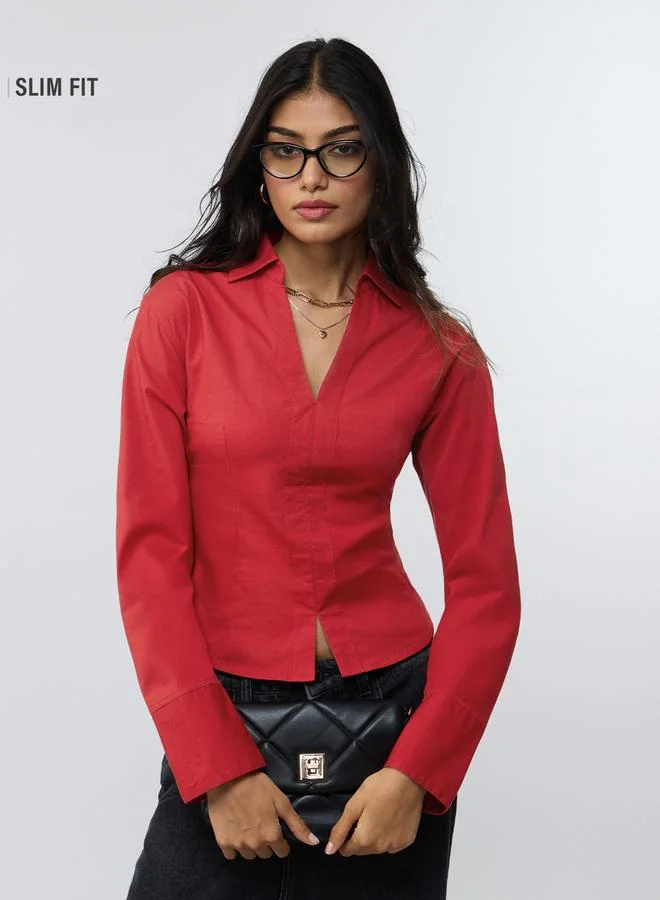 The Souled Store Red Long Sleeve Regular Fit Shirt