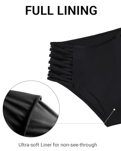 Holipick Women Black High Waisted Bikini Bottoms Tummy Control Swimsuit Bottoms Strappy Swim Bottom M - Image 5