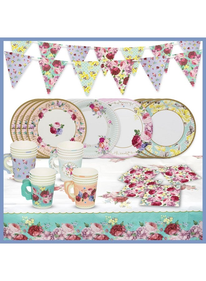 Talking Tables Floral Afternoon Tea Party Decorations for 16 Guests Disposable Tableware Set Pretty Paper Plates Napkins, Teacups, Bunting Tablecloth for Birthday, Mother's Day, Baby Shower, Made - Image 1