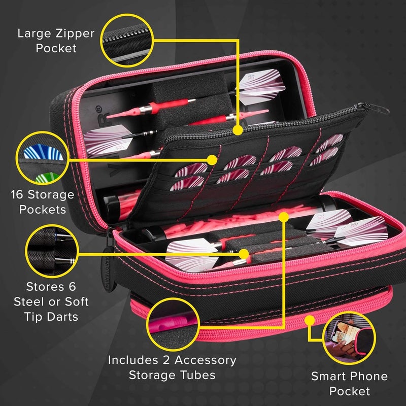 CASEMASTER Plazma Pro, 6 Dart Case for Soft and Steel Tip Darts, Features Large Front Mobile Device Pocket, Built-In Storage Tubes and Pockets for Flights, Tips, Shafts, and Personal Items - Image 2