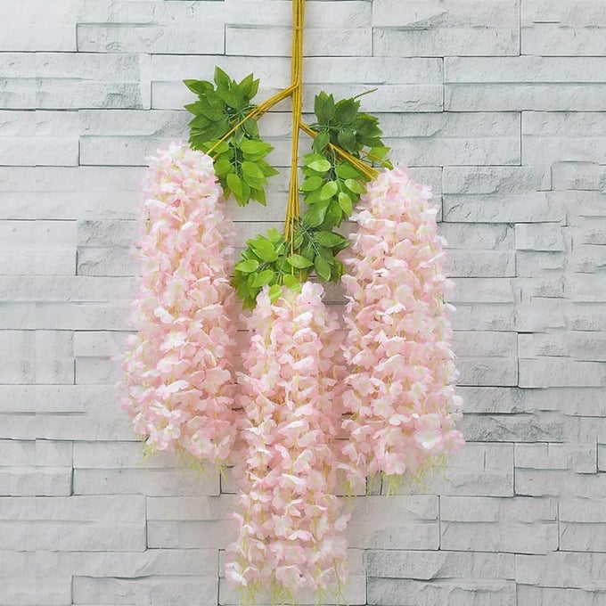 Fake Hanging Flowers 12 Pieces 375 FeetPiece Artificial Wisteria Vine Ratta Hanging Garland Silk Flowers for Home Party Wedding Decor Light Pink