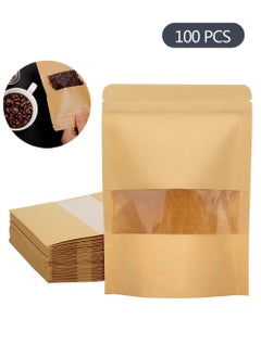 YOUGE 100-Piece Kraft Bags with Clear Window, Resealable Bags Stand Up Pouches Coffee Bags Sealable Bags for Packaging, Ziplock Stand Up Bags for Home or Business (10*15*3.5cm)  - Image 1