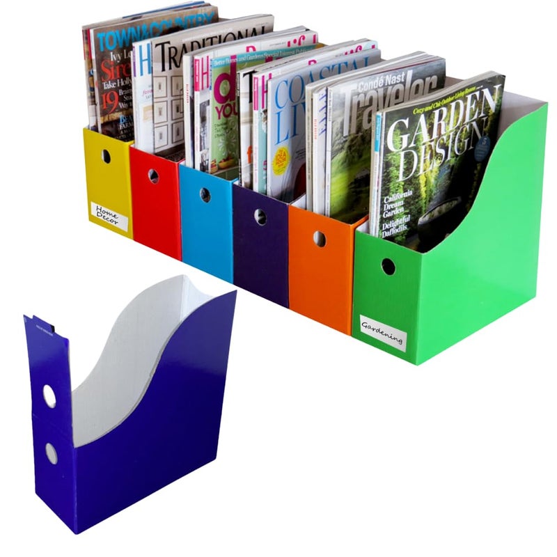 Evelots Magazine File Holder Organizer Box 6 12 or 24 Pack Storage for Desk and Shelves Multiple Color Options  Includes Labels for Organization