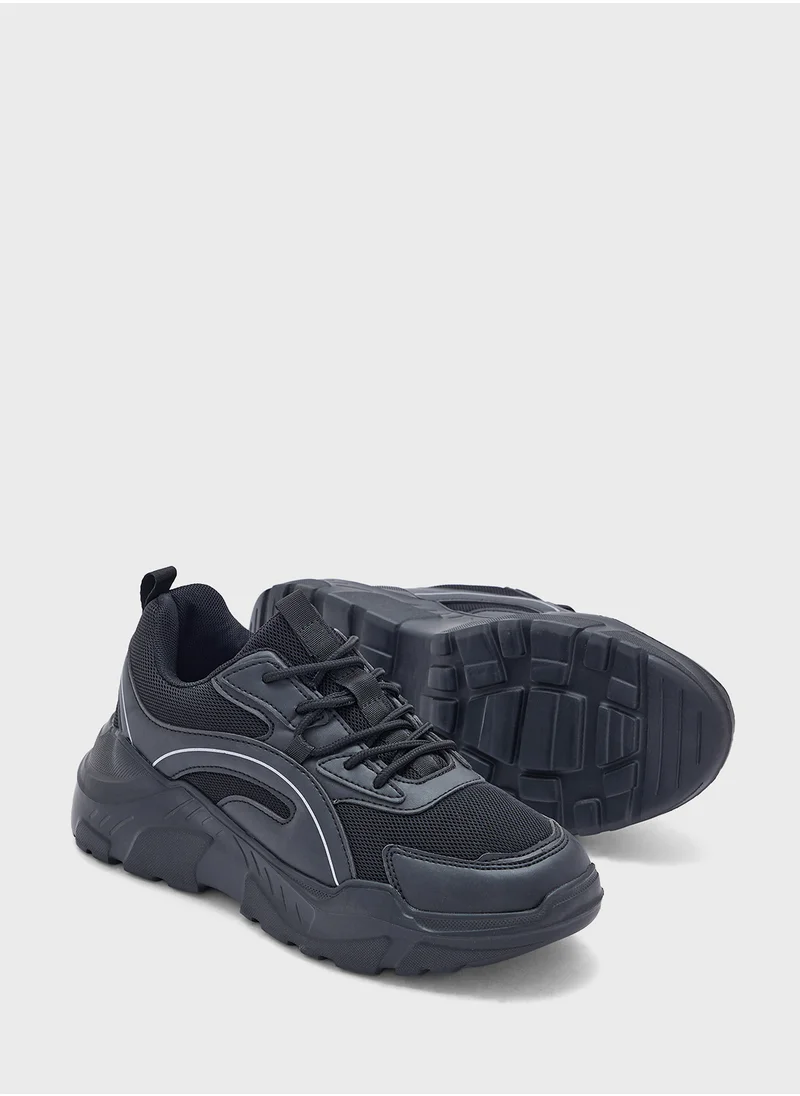 جينجر Chunky Mix Material Sneakers