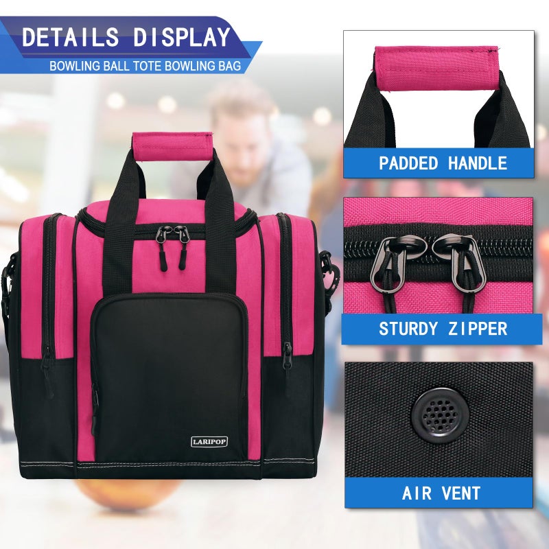 LARIPOP Bowling Ball Bag - Single Ball Tote with Padded Holder - Fits Shoes up to Mens Size 14 and Accessories - Image 4