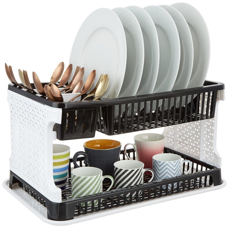 Clazkit Dish Drainer | Plastic Cutlery Holder | Drying Basket | Dish Drying Rack for Kitchen Utensils |Standing Shelf Bartan Stand Countertop for Kitchen | 51 * 33 * 27.2 Centimeters | Black - Image 2