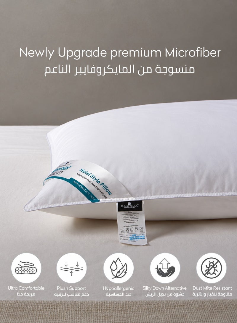 Donetella 1Piece Pillow 1000 Gm Hotel Pillow Size 50x75 cm Anti Allergy Bed Pillow Soft Brushed Microfiber White - Image 4